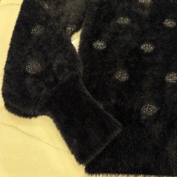 Marine Layer Sweater Size XS Black Fuzzy Eyelash Polka Dot Crewneck - Picture 3 of 10